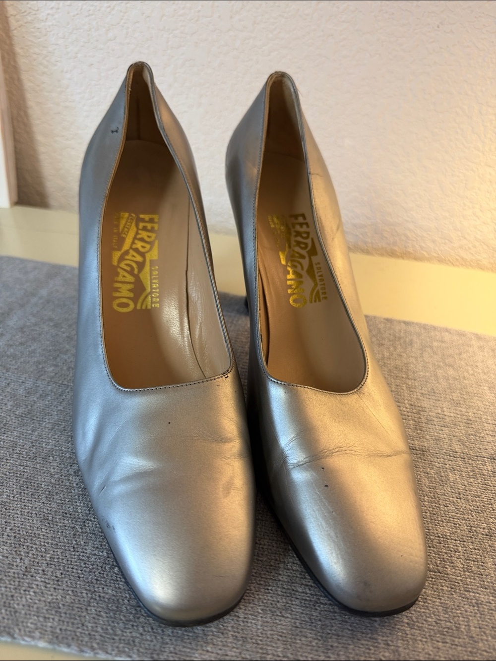Salvatore Ferragamo Metallic Silver Leather